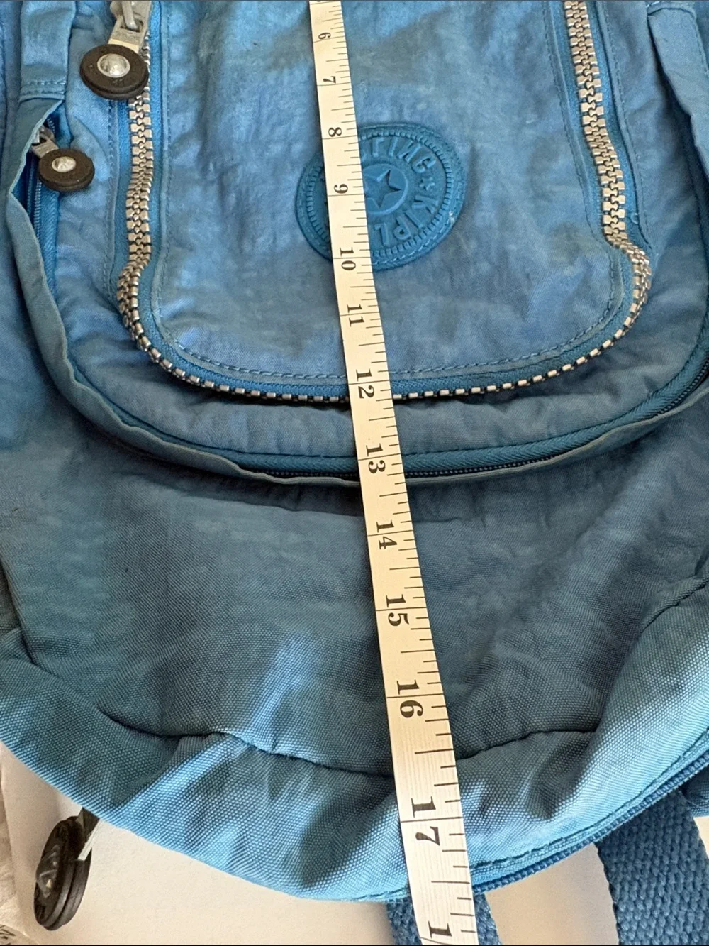 Kipling Sky Blue Nylon Daypack Front Zip Pocket X-Large backpack travel school